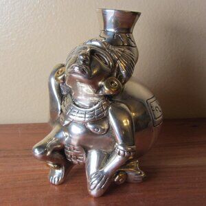 D'Argenta Mexico Toltec Silver Woman Vessel Aztec Art (W6340)